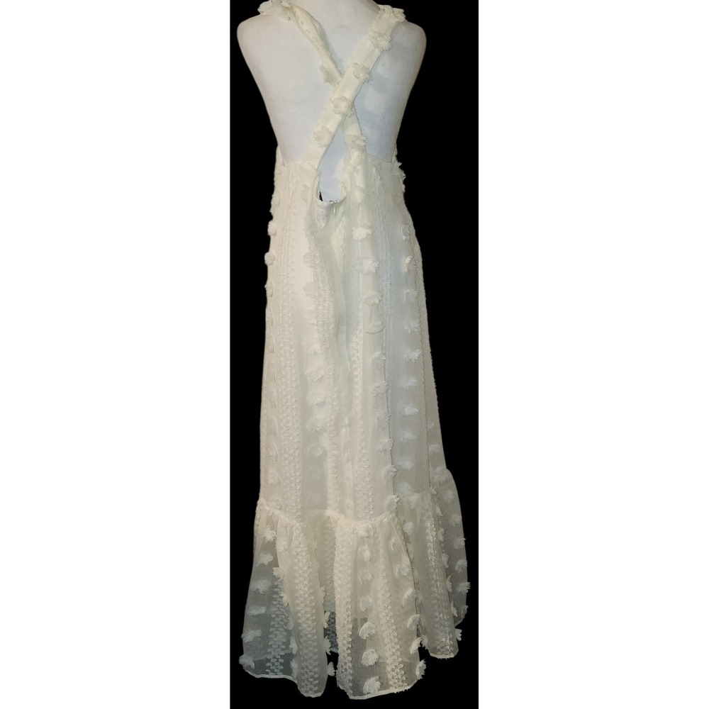Eloquii White Textured 3D Floral Pom Pom Maxi Dress Size 16 Square Neck Boho - Picture 3 of 7